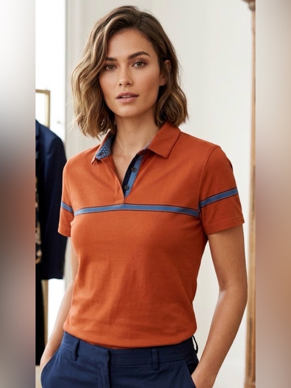 Ted Baker Rust Orange Stripe Short Sleeve Polo Shirt Patterned Collar